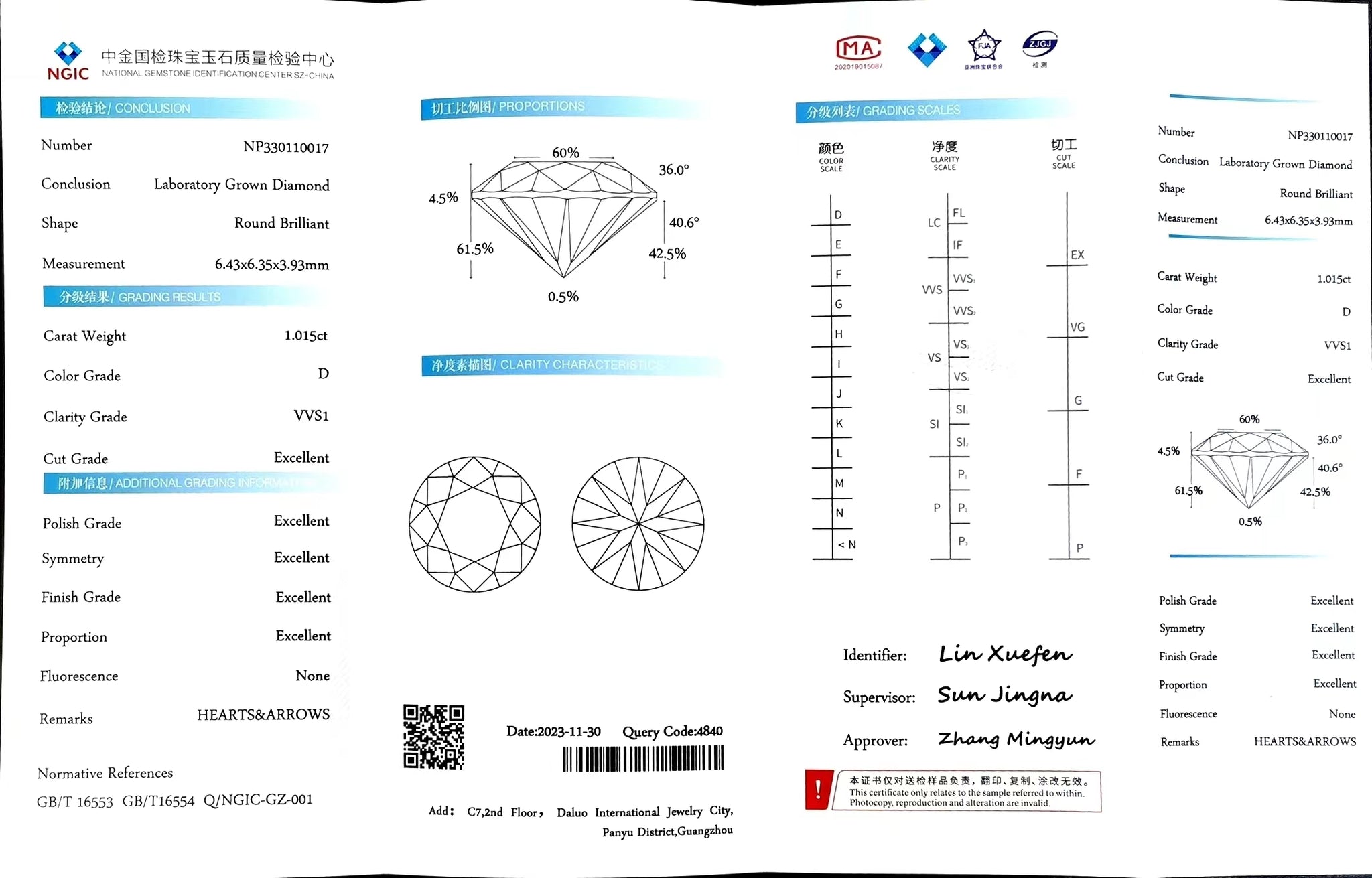 Doveggs 1.015ct round D color VVS1 Clarity Excellent cut lab diamond stone(certified)