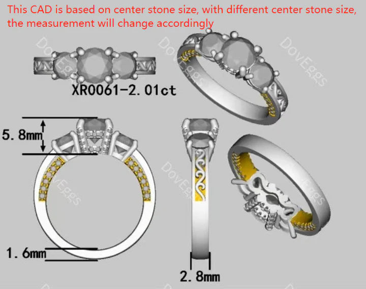 Doveggs three-stone engagement ring only semi-mount only(Exclusively to DovEggs Stones)