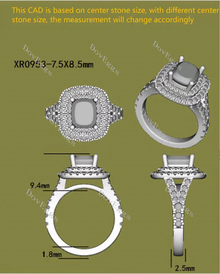 DovEggs double halo engagement ring only semi-mount only(Exclusively to DovEggs Stones)