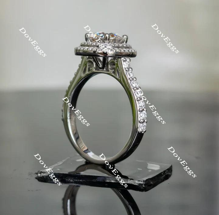 DovEggs half eternity pave halo engagement ring semi-mount only(Exclusively to DovEggs Stones)