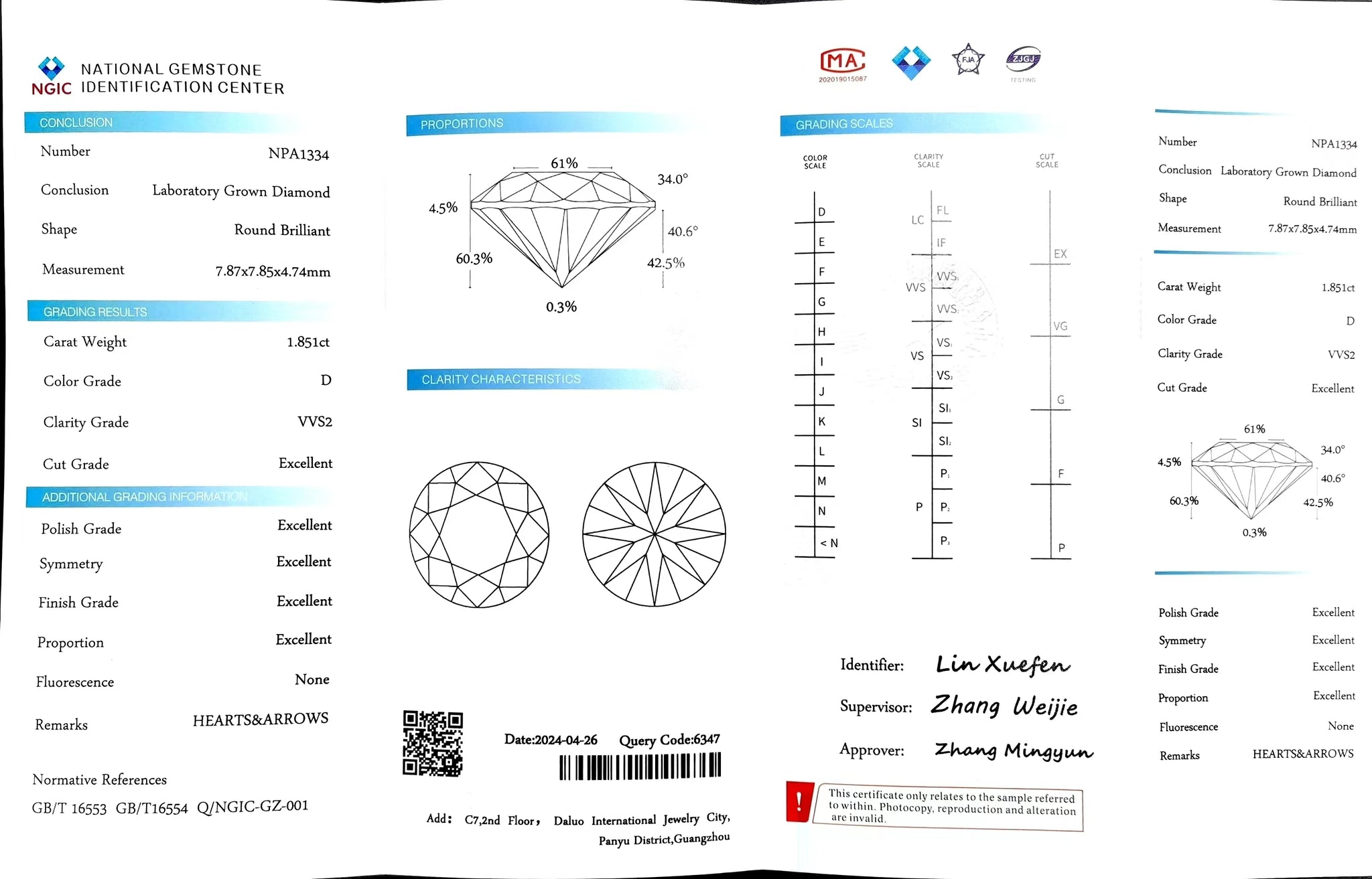 Doveggs 1.851ct round D color VVS2 Clarity Excellent cut lab diamond stone(certified)