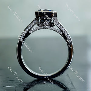 Doveggs criss cut bezel pave twilight blue moissanite engagement ring