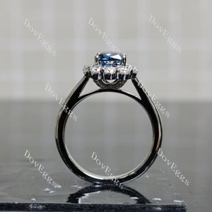 Doveggs criss cut halo twilight blue moissanite engagement ring