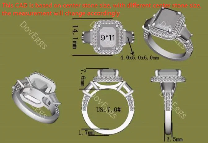 The Aunt Gabby three stone halo engagement ring only semi-mount only(Exclusively to DovEggs Stones)