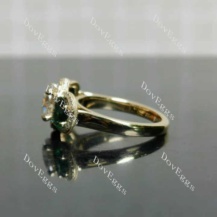 Doveggs halo three stones engagement ring semi-mount only(Exclusively to DovEggs Stones)