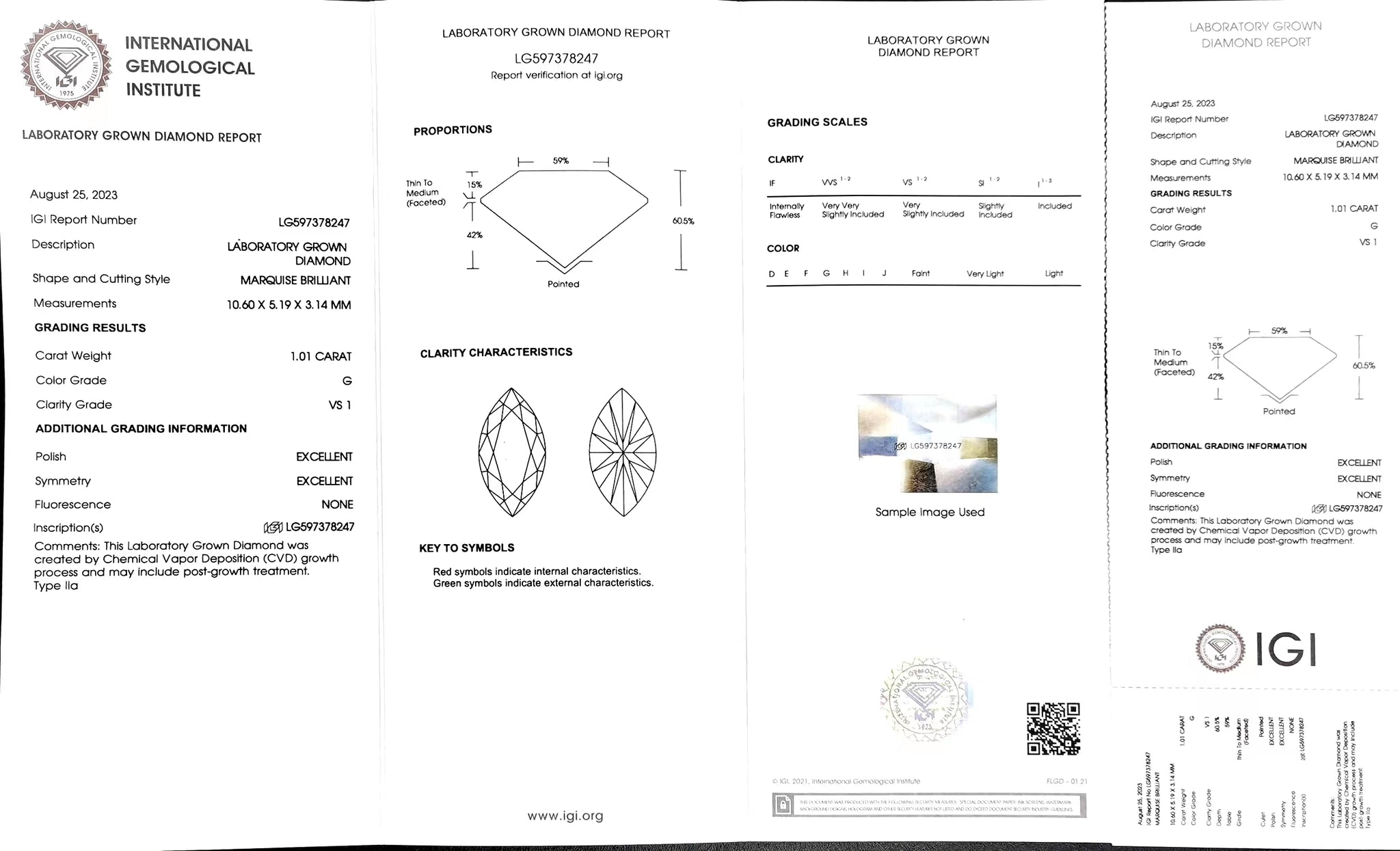 Doveggs 1.01ct Marquise G color VS1 Clarity Excellent cut lab diamond stone(certified)