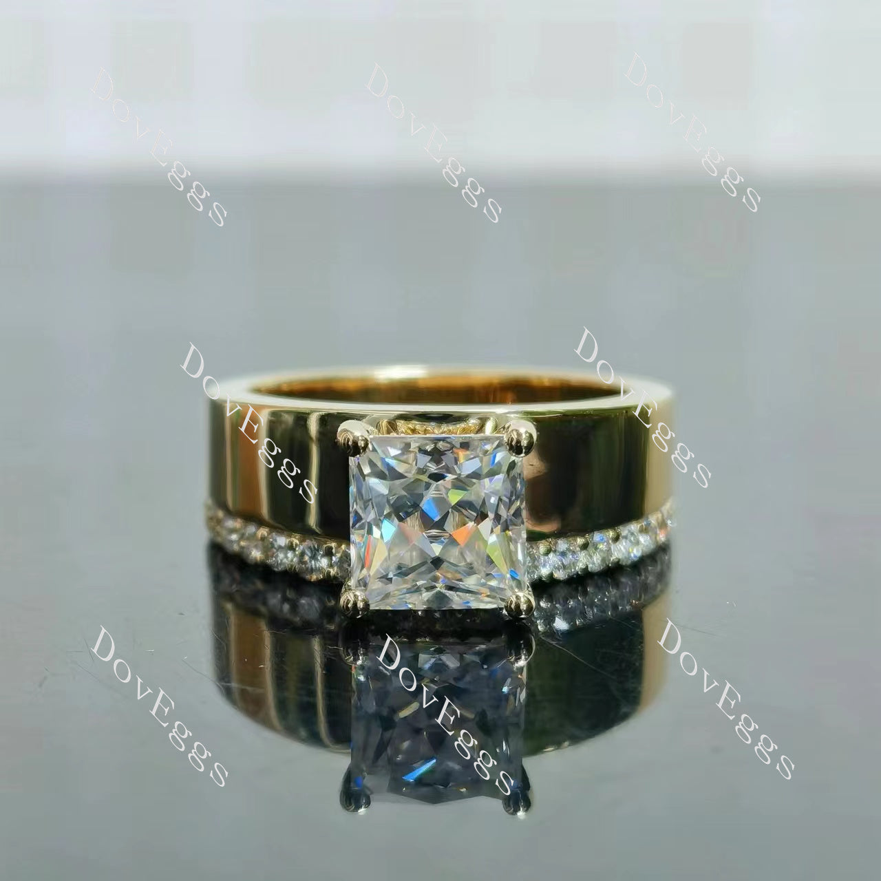 Doveggs princess pave moissanite additional stone band engagement ring