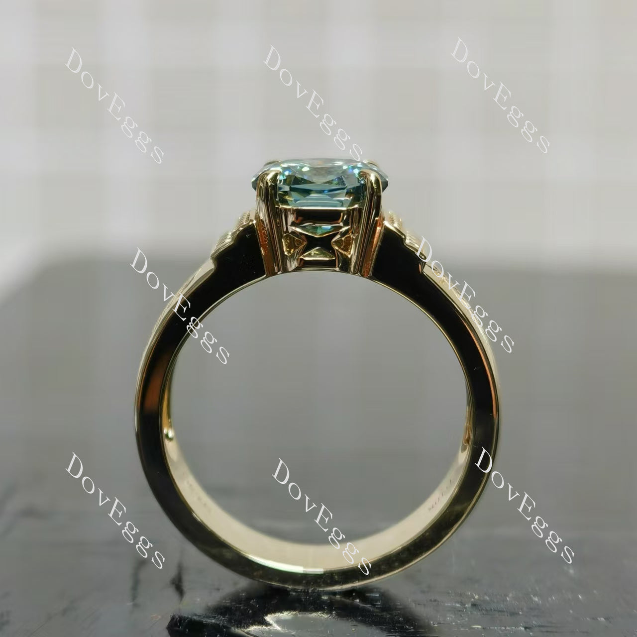 Doveggs octagon solitaire carving colored moissanite engagement ring