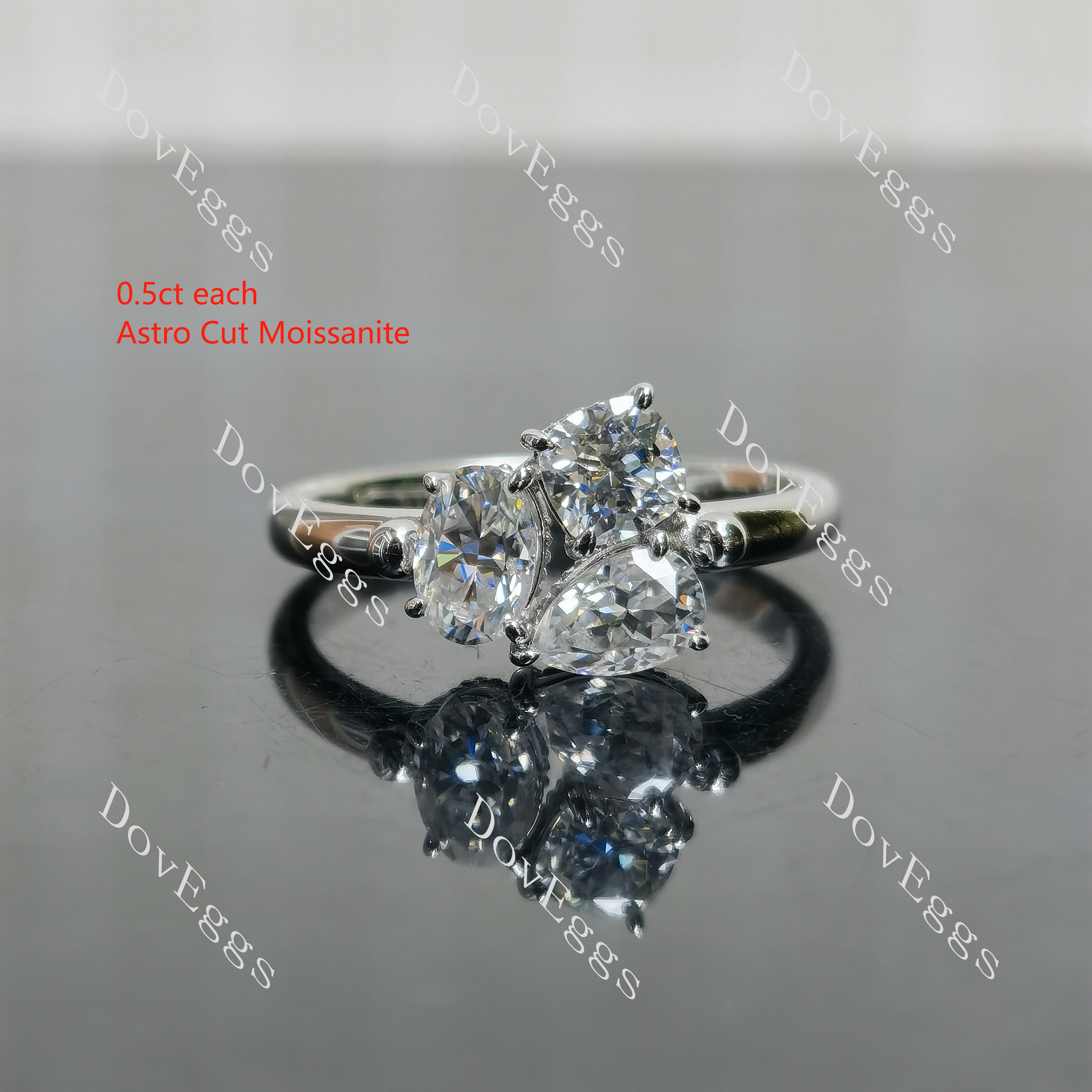 Doveggs art deco pear oval cushion three stones moissanite engagement ring