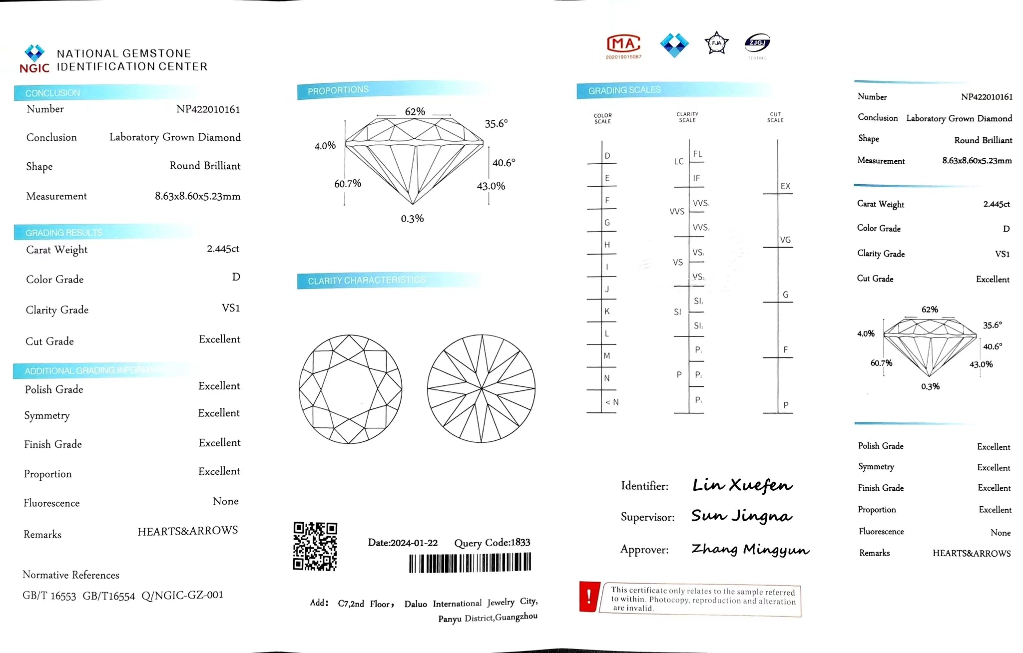 Doveggs 2.445ct Round D Color VS1 Clarity Excellent cut lab diamond stone(certified)