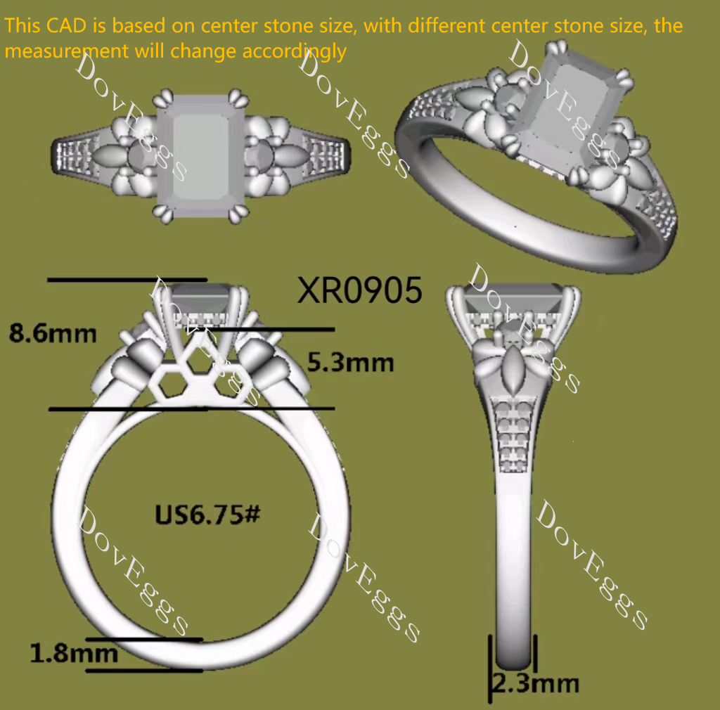 Doveggs Radiant Pave Art Deco Lab Grown Diamond Engagement Ring