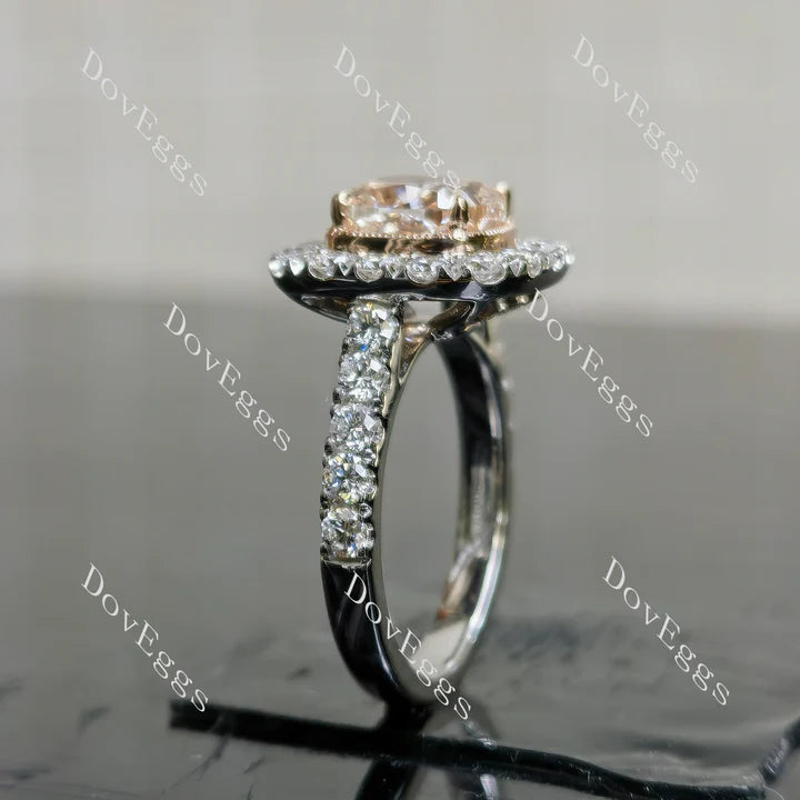 Pink Rose bezel halo half eternity  engagement ring semi-mount only(Exclusively to DovEggs Stones)