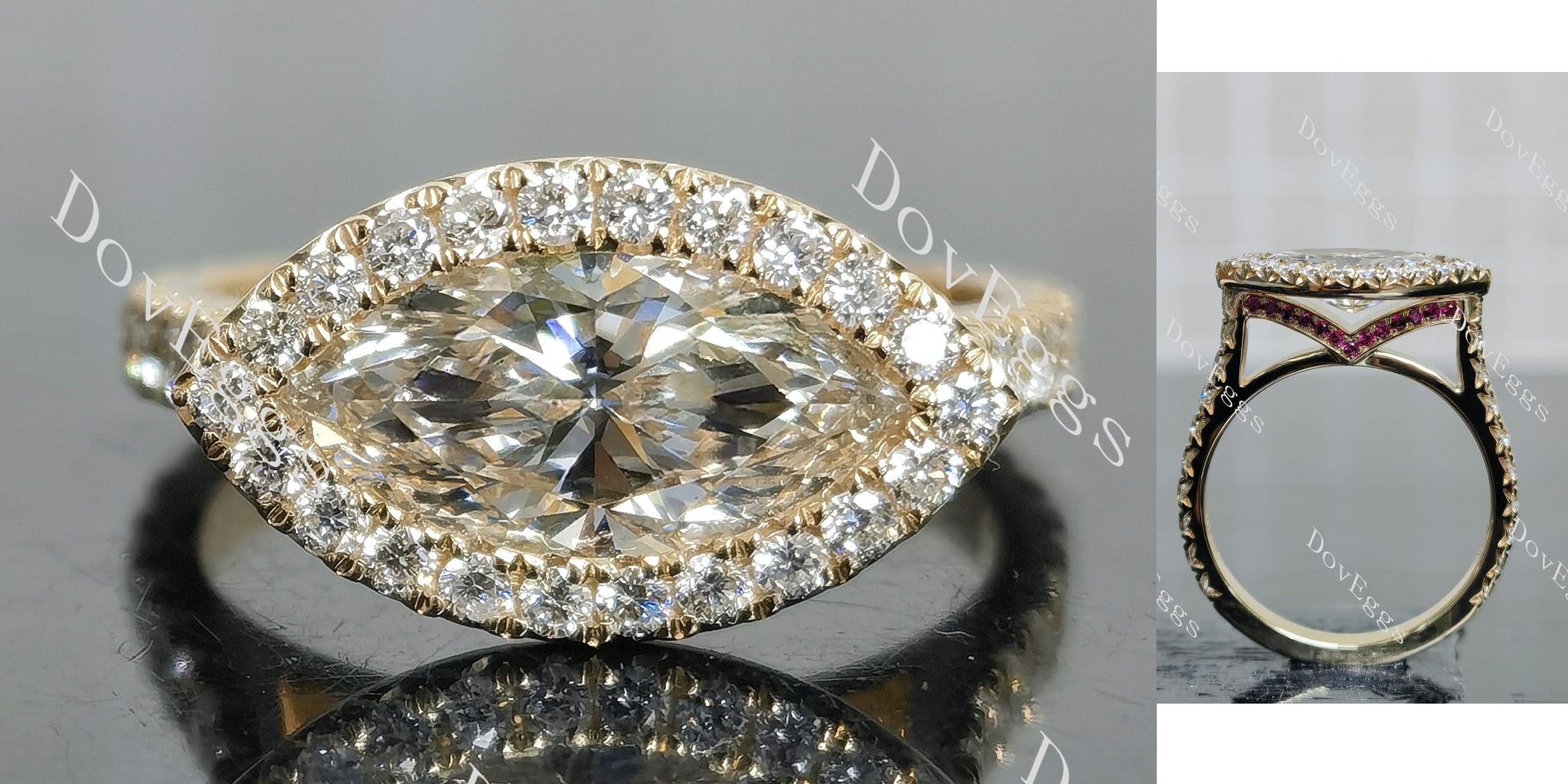 Marquise Halo Vintage Lab Grown Diamond Engagement Ring