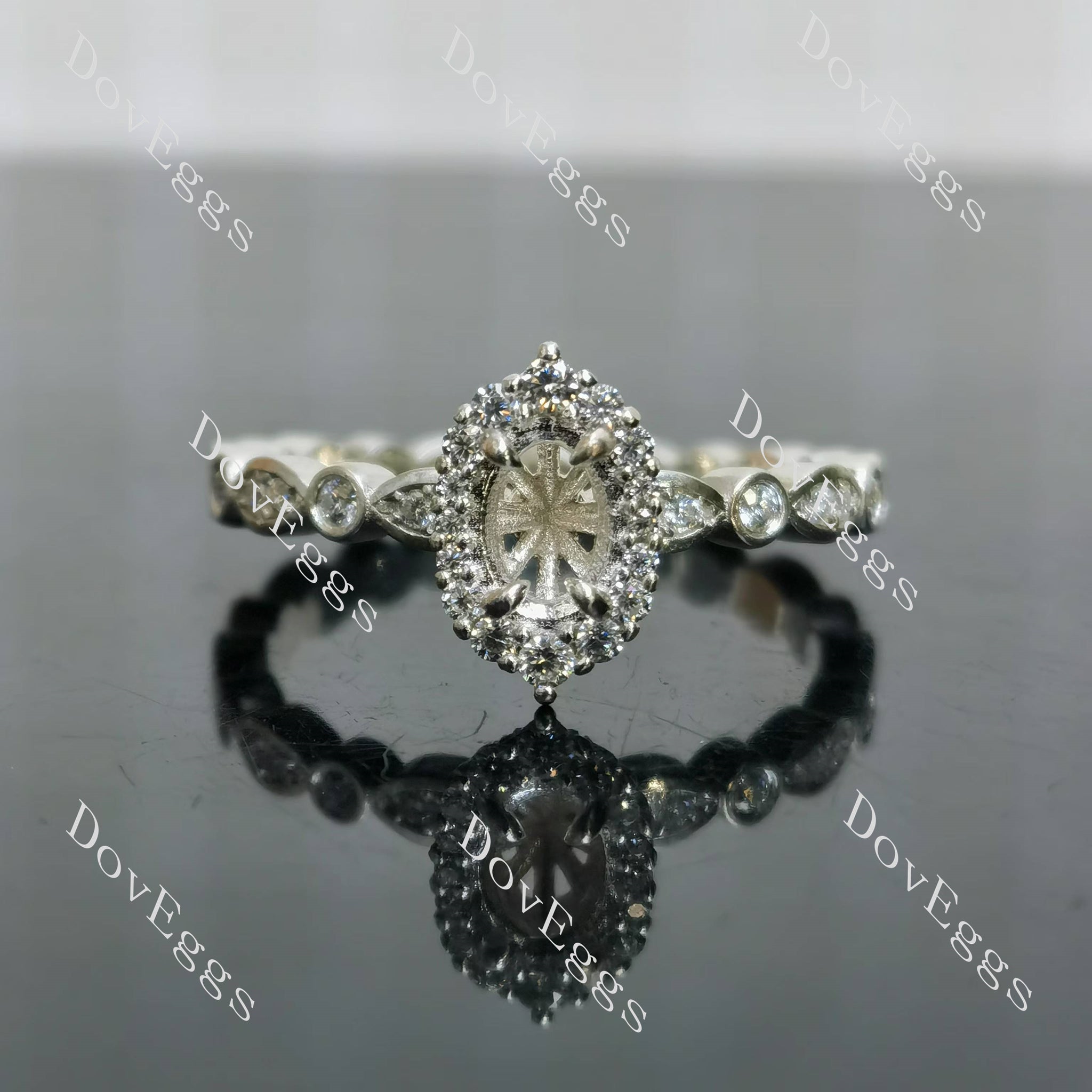 The Cristina oval art deco halo engagement ring only semi-mount only(Exclusively to DovEggs Stones)