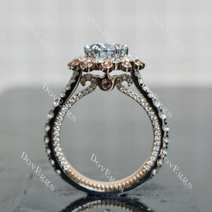 Doveggs oval halo floral vintage stardust grey moissanite engagement ring