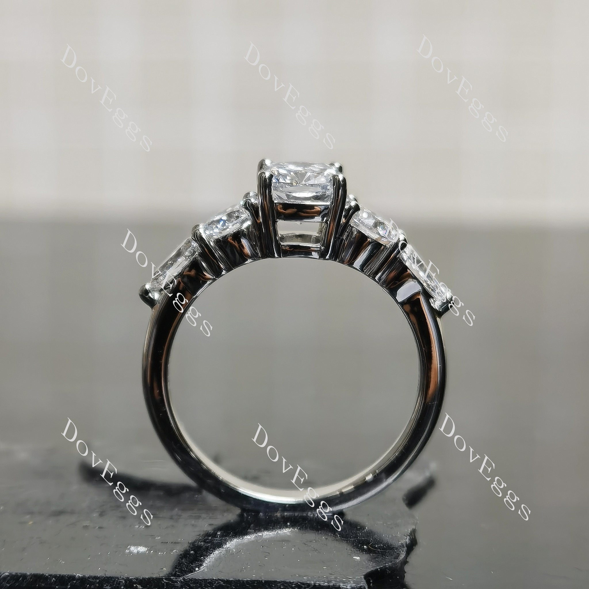 Doveggs Cushion Side Stones Lab Grown Diamond Engagement Ring