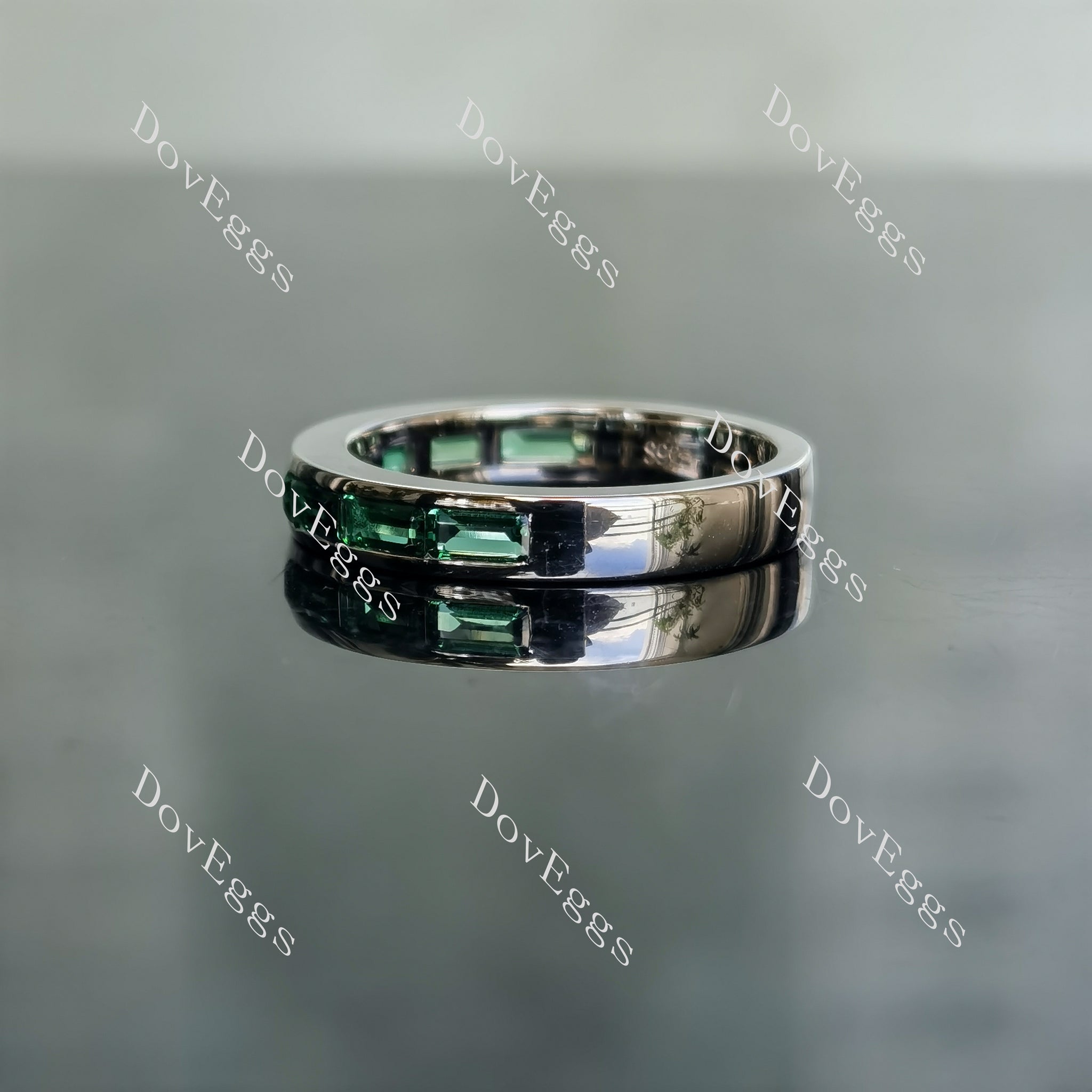 Doveggs baguette channel set colored gem wedding band-3.2mm band width