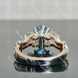 The Mary oval pave split shanks three stones colored moissanite engagement ring