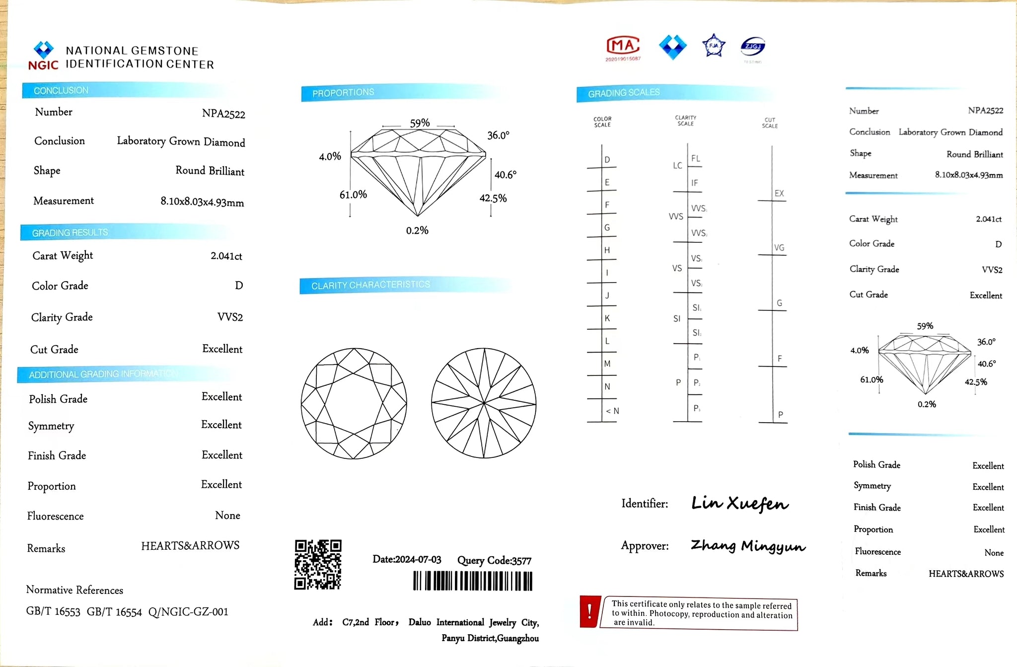 Doveggs 2.041ct round D color VVS2 Clarity Excellent cut lab diamond stone(certified)