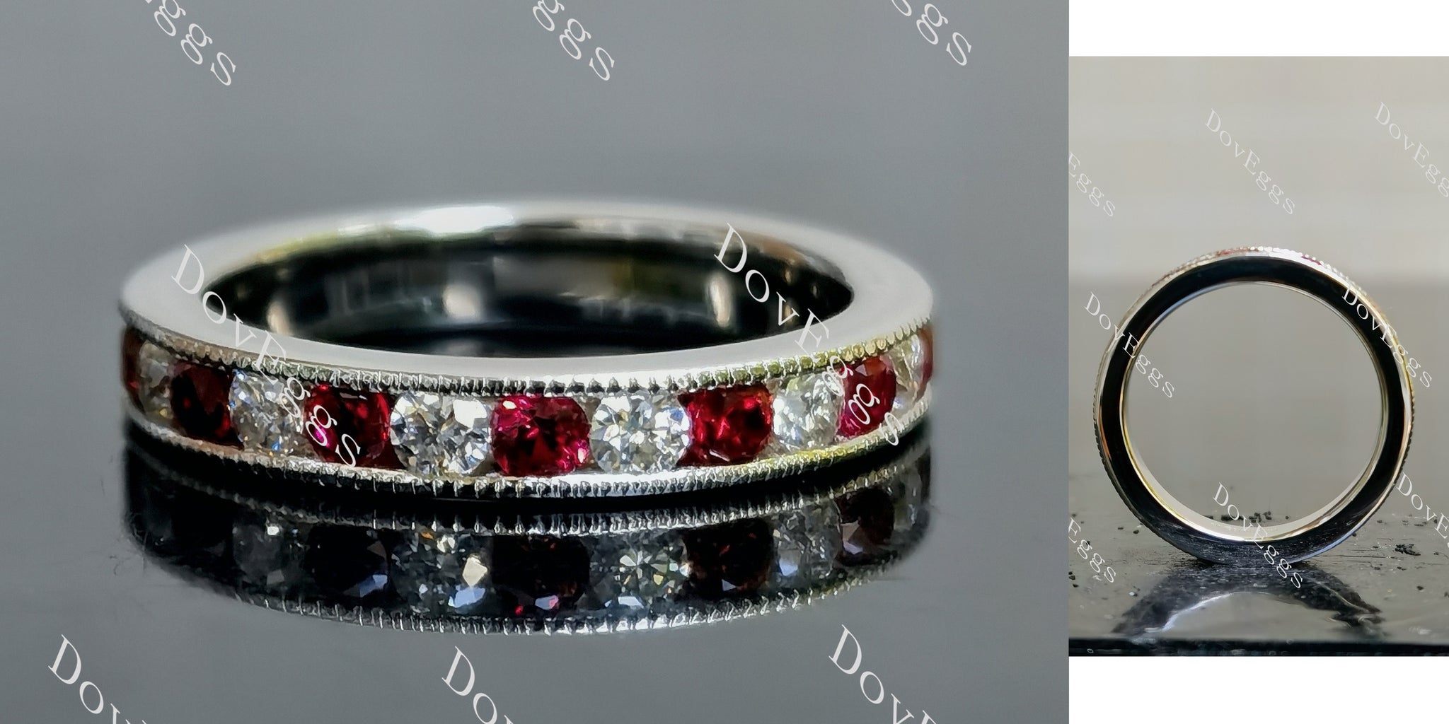 channel set colored gem wedding band