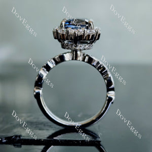 The Cristina cushion art deco halo twilight blue moissanite engagement ring