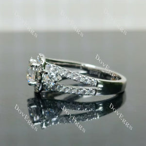 The Josephine round halo side stones split shanks moissanite engagement ring