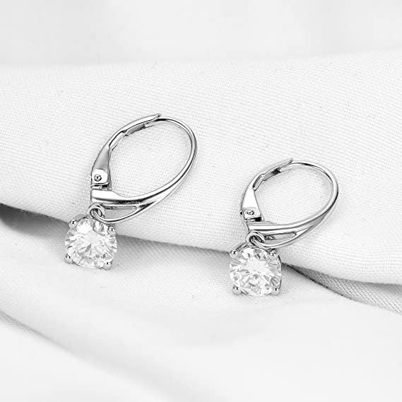 DovEggs 2ct round moissanite drop hoop earring