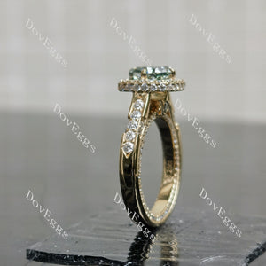 Doveggs Cushion Halo Green Lab Grown Diamond Engagement Ring