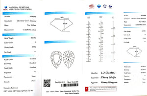 Doveggs 3.018ct pear D color VVS2 Clarity Excellent cut lab diamond stone(certified)
