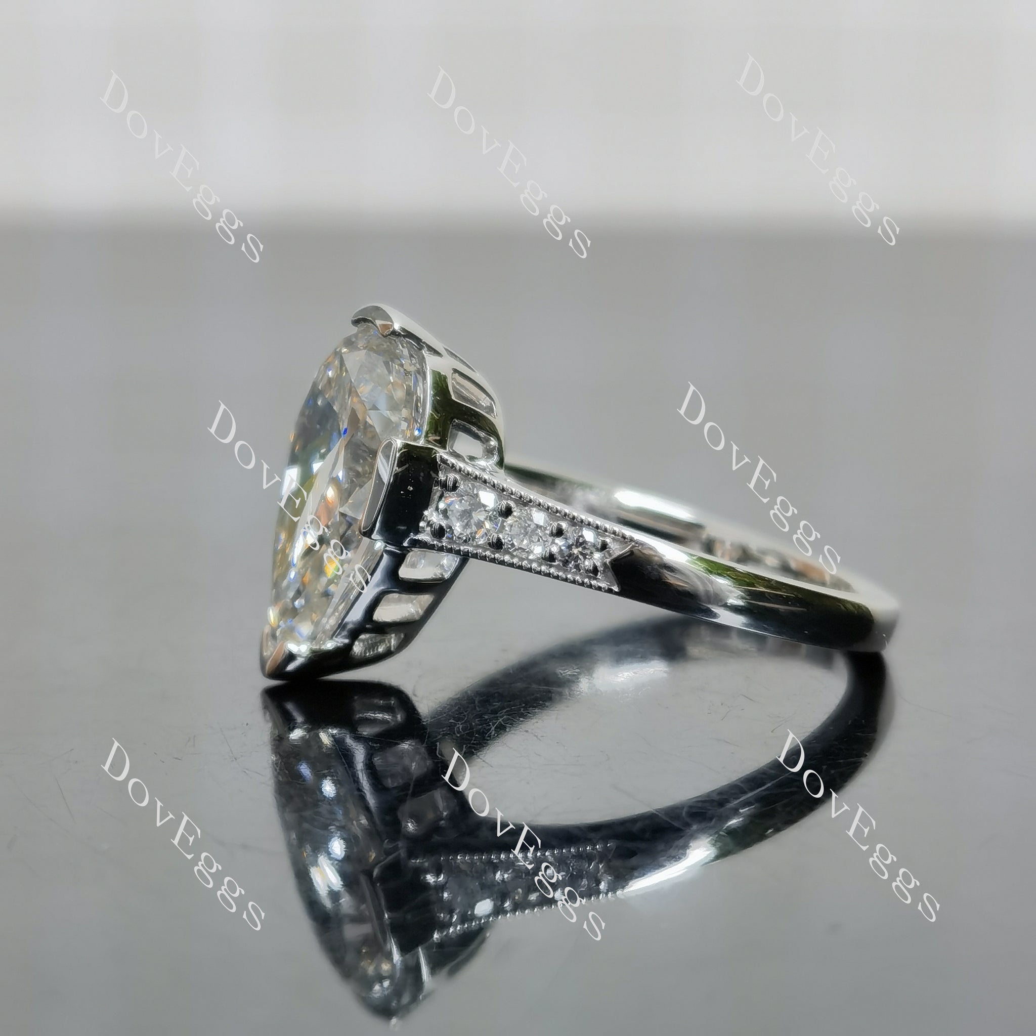 Doveggs pear pave art deco moissanite engagement ring