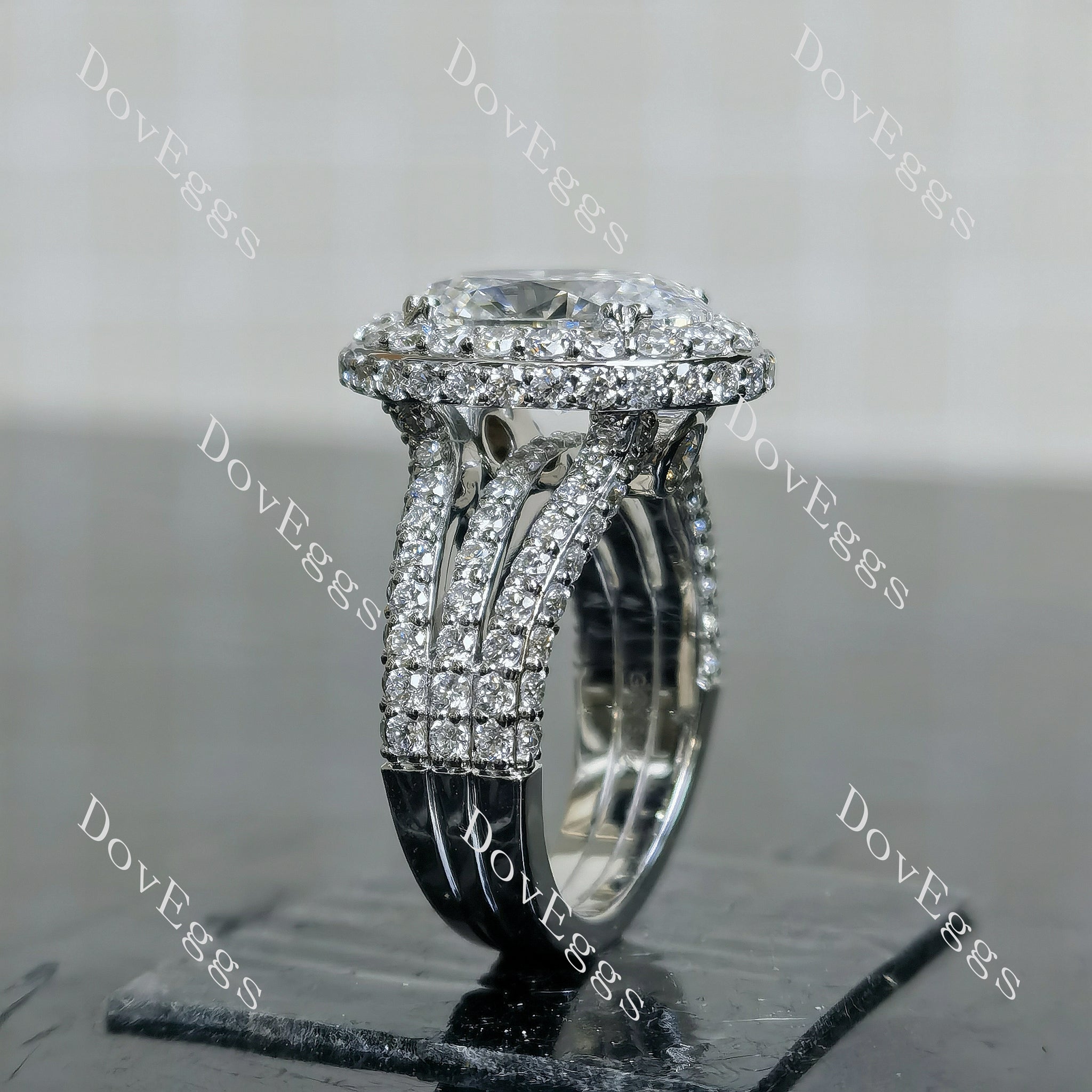 Doveggs oval halo pave vintage moissnaite engagement ring