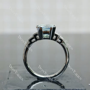 Doveggs emerald bezel side stones colored moissanite engagement ring