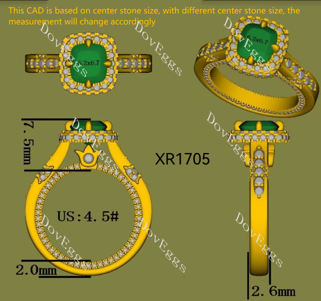 Doveggs Cushion Halo Green Lab Grown Diamond Engagement Ring