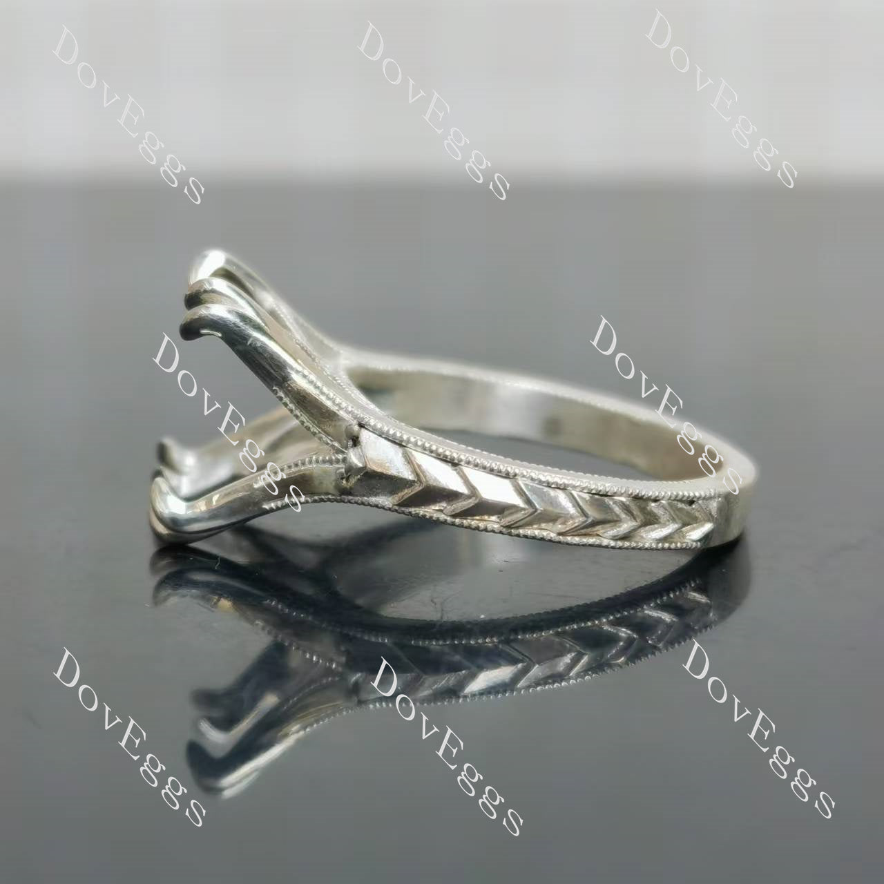 Movement solitaire pave split shanks engagement ring semi-mount only(Exclusively to DovEggs Stones)