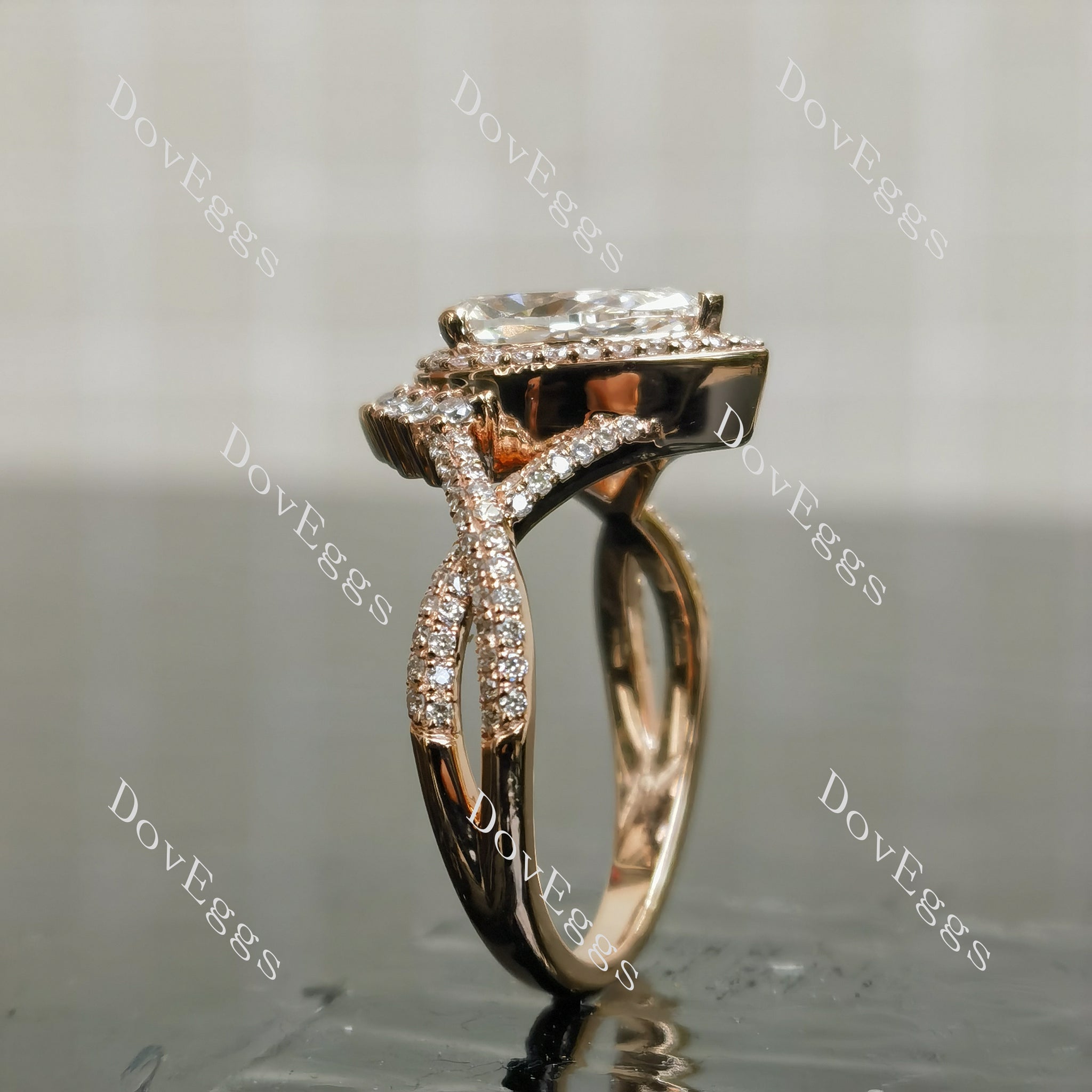 Doveggs Marquise Halo 3/4 Eternity Lab Grown Diamond Engagement Ring