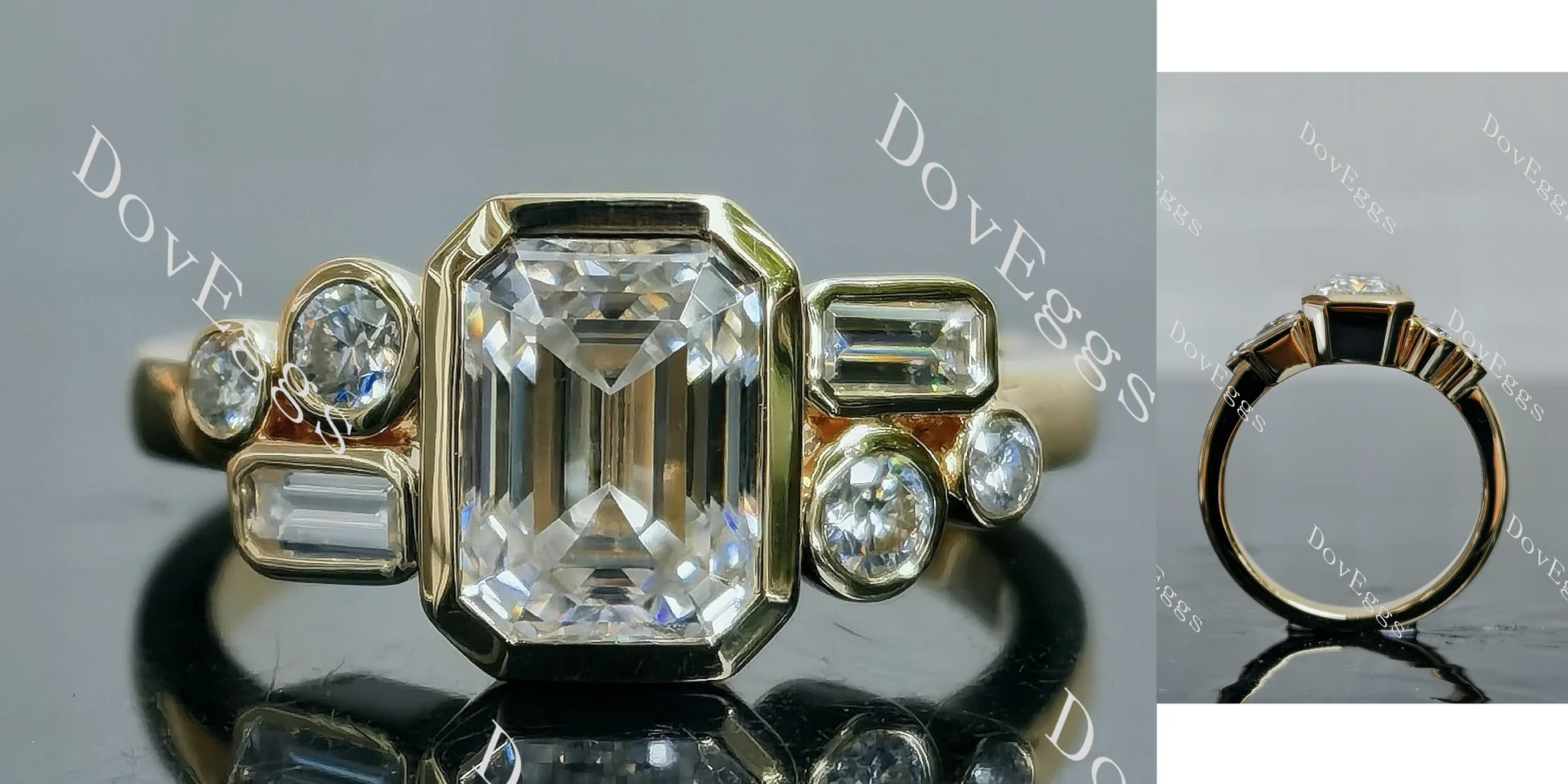 Doveggs bezel half eternity pave engagement ring semi-mount only(Exclusively to DovEggs stones)