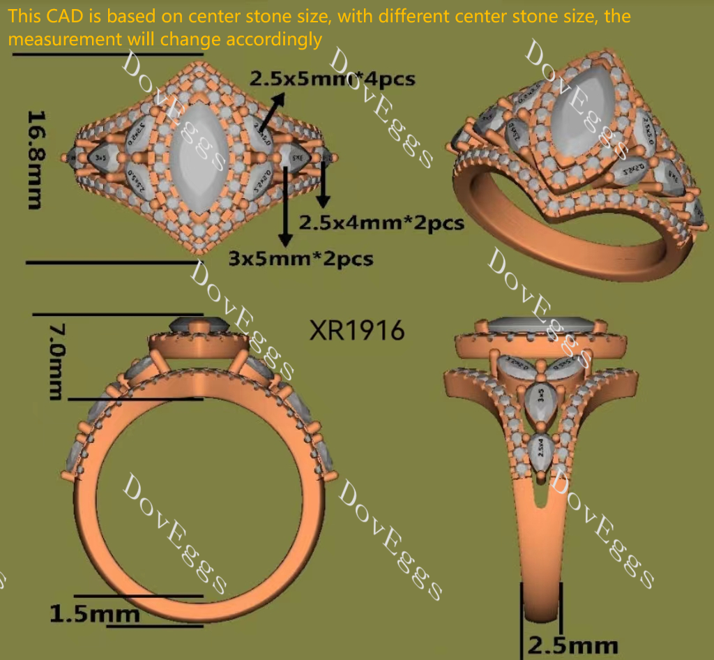 Doveggs Marquise Halo Side Stones Lab Grown Diamond Engagement Ring