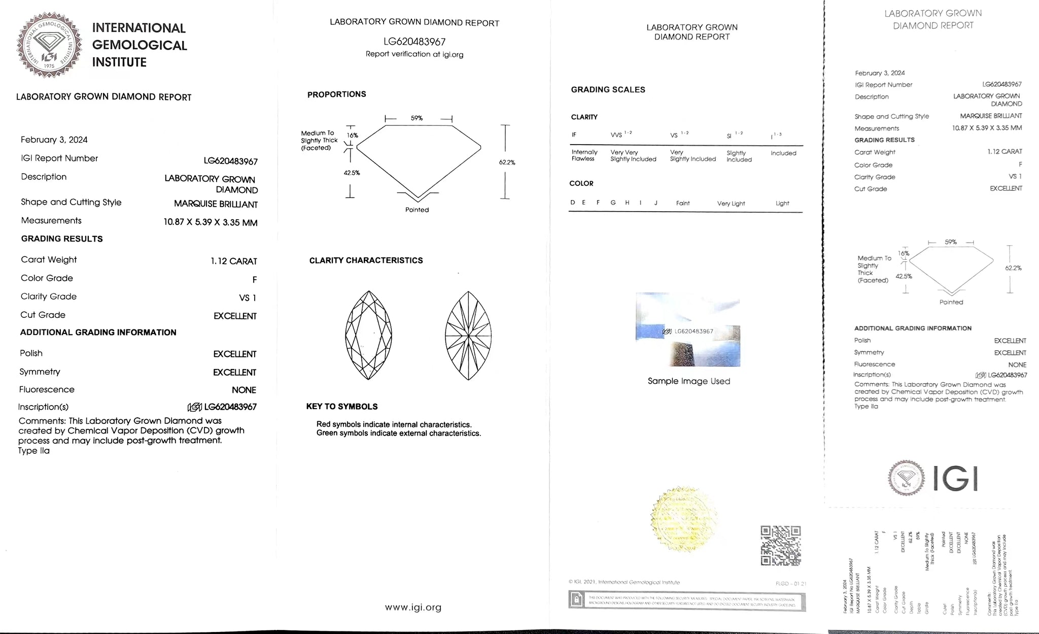 Doveggs 1.12ct Marquise F color VS1 Clarity Excellent cut lab diamond stone(certified)