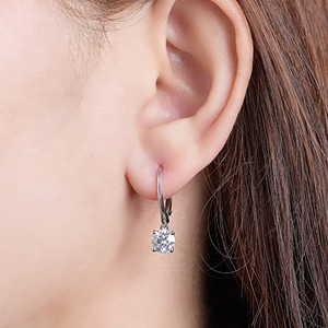 DovEggs 2ct round moissanite drop hoop earring