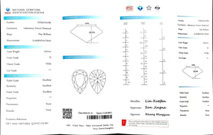 Doveggs 3.011ct pear D color VVS2 Clarity Excellent cut lab diamond stone(certified)