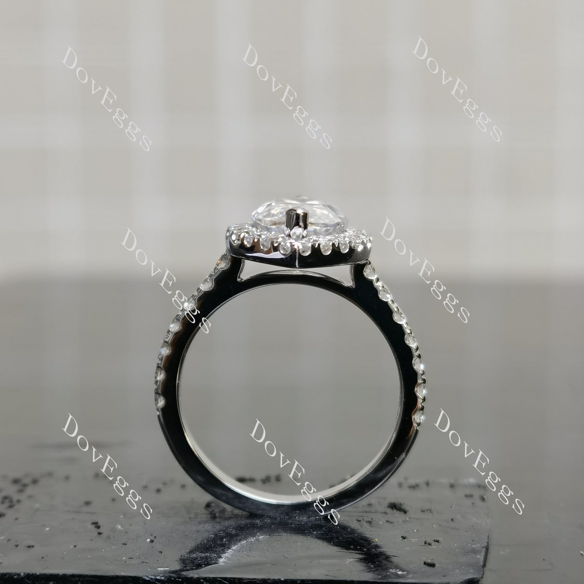 Doveggs Marquise Modified H&A cut halo pave moissanite engagement ring