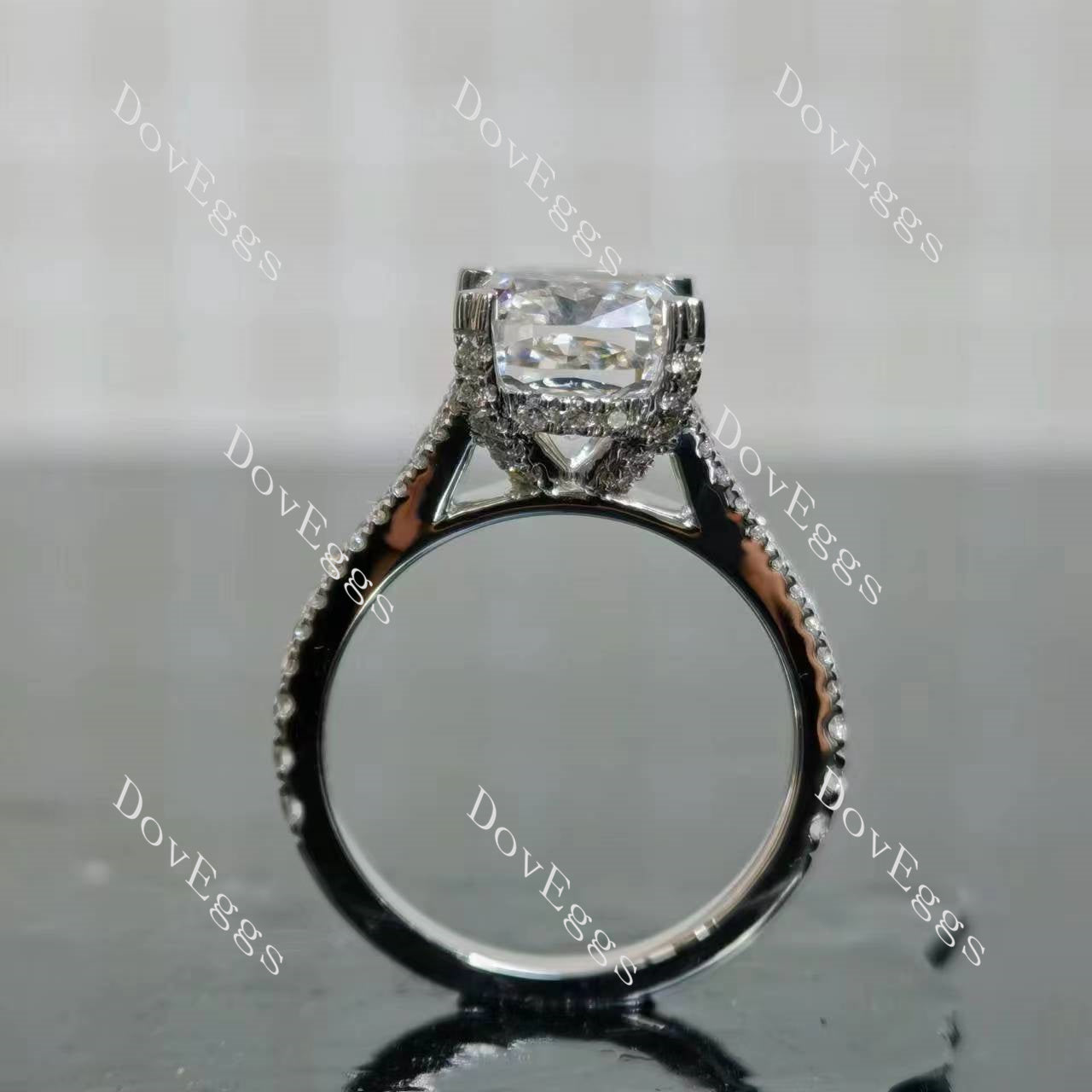 Doveggs Cushion Pave Split Shanks Lab Grown Diamond Engagement Ring