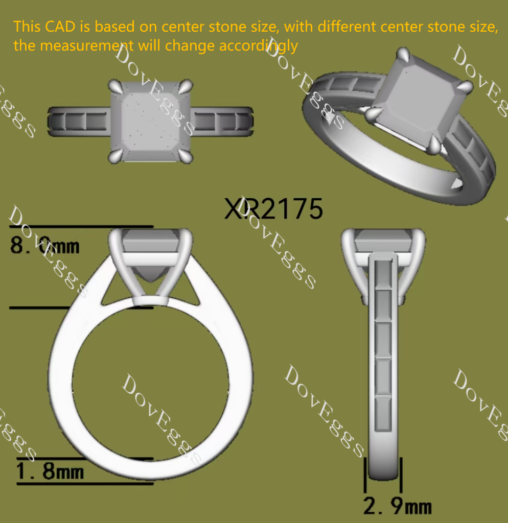 Doveggs asscher channel pave moissanite engagement ring