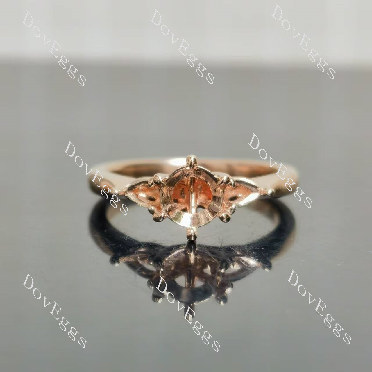 Doveggs three-stone  engagement ring semi-mount only(Exclusively to DovEggs Stones)