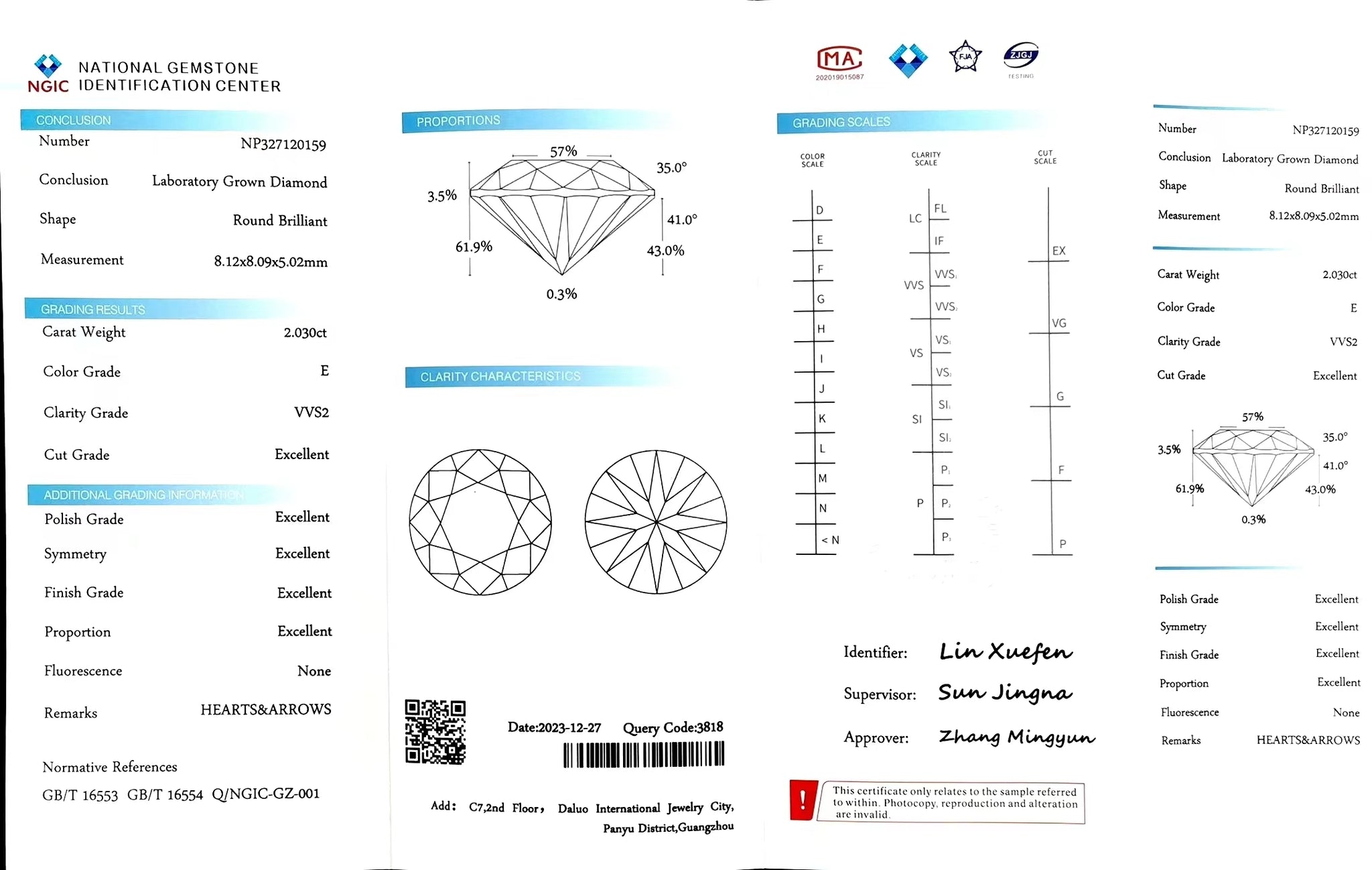 Doveggs 2.030ct round E color VVS2 Clarity Excellent cut lab diamond stone(certified)