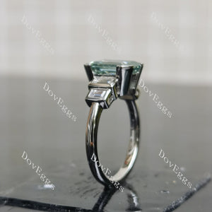 Doveggs emerald bezel side stones colored moissanite engagement ring