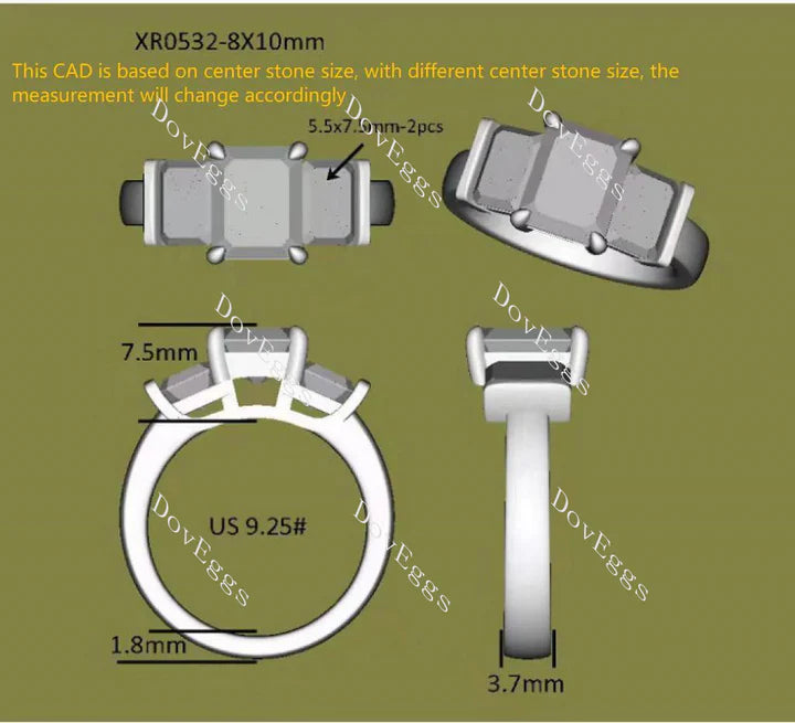 DovEggs side-stone three-stone engagement ring only semi-mount only(Exclusively to DovEggs Stones）