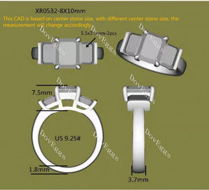 DovEggs side-stone three-stone engagement ring only semi-mount only(Exclusively to DovEggs Stones）