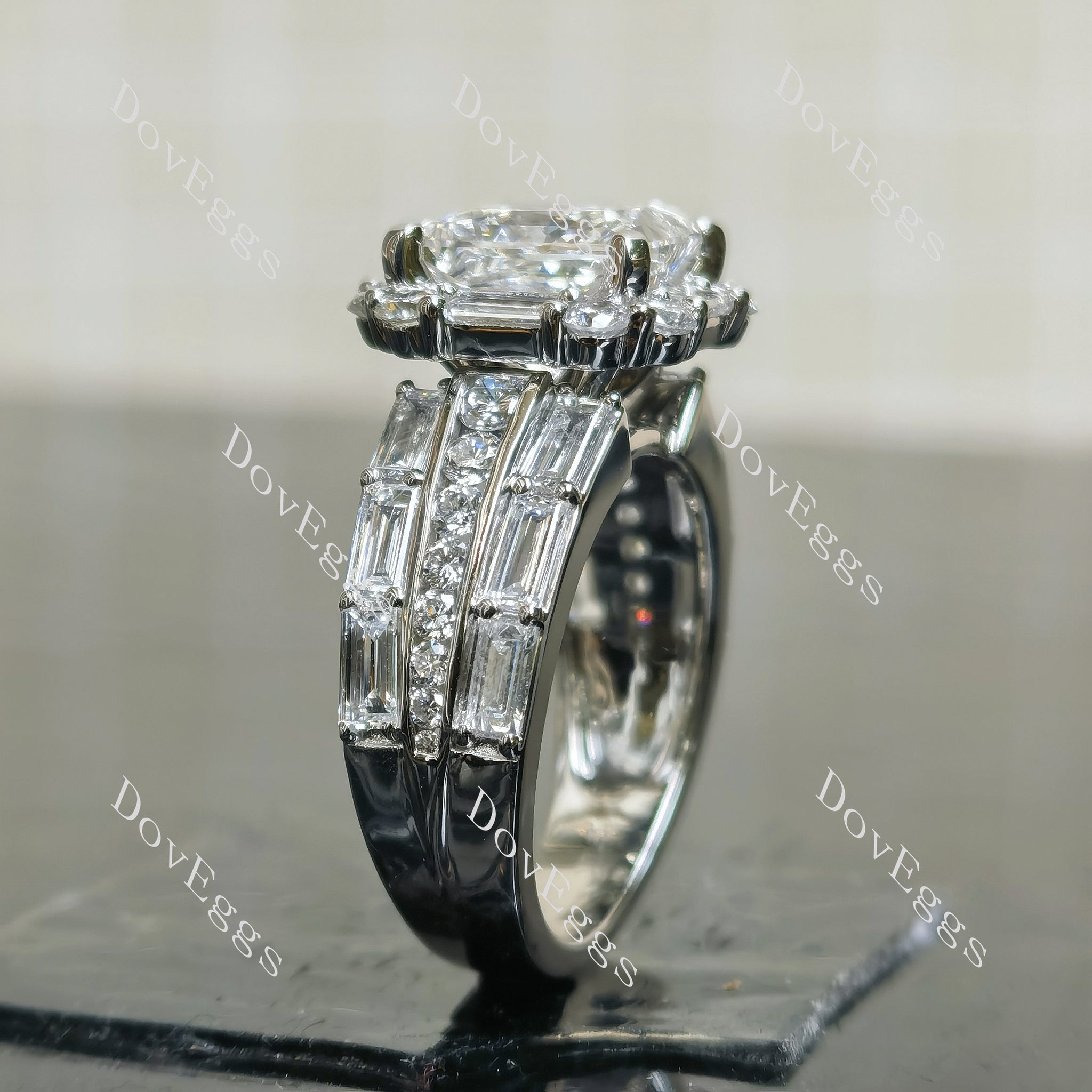 Doveggs princess halo pave art deco moissnaite engagement ring