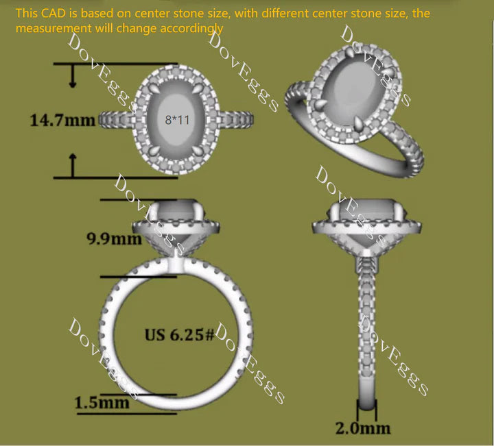 Doveggs halo pave engagement ring semi-mount only(Exclusively to DovEggs Stones)